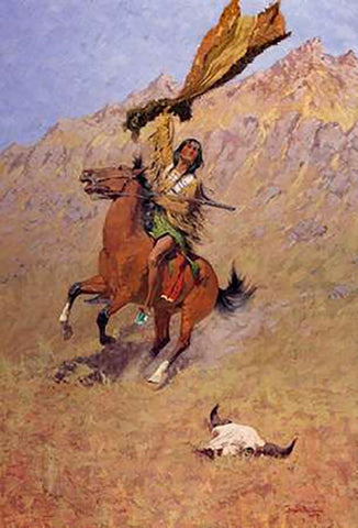 The Scout White Modern Wood Framed Art Print with Double Matting by Remington, Frederic