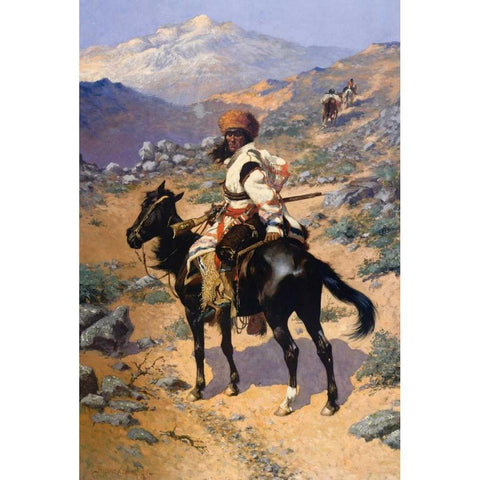 The Scout Friends Or Enemies 1889 Black Modern Wood Framed Art Print with Double Matting by Remington, Frederic