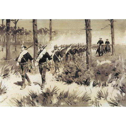 US Troops Practicing Marching In The Palmetto Black Modern Wood Framed Art Print with Double Matting by Remington, Frederic