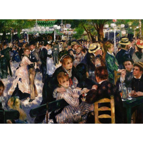 Bal Du Moulin De La Galette Black Modern Wood Framed Art Print with Double Matting by Renoir, Pierre-Auguste
