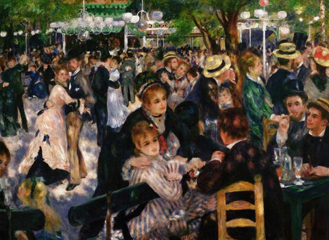 Bal Du Moulin De La Galette White Modern Wood Framed Art Print with Double Matting by Renoir, Pierre-Auguste