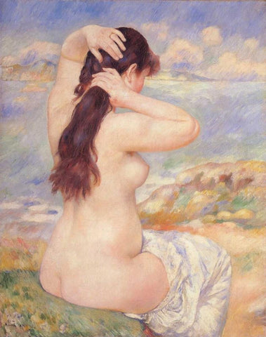 Bather Arranging Her Hair 2 Black Ornate Wood Framed Art Print with Double Matting by Renoir, Pierre-Auguste