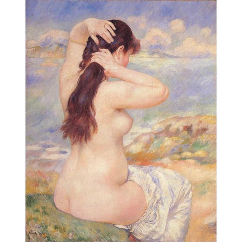 Bather Arranging Her Hair 2 Gold Ornate Wood Framed Art Print with Double Matting by Renoir, Pierre-Auguste