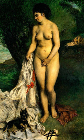 Bather With Griffon White Modern Wood Framed Art Print with Double Matting by Renoir, Pierre-Auguste