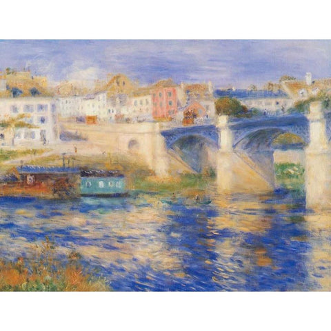 Bridge At Chatou White Modern Wood Framed Art Print by Renoir, Pierre-Auguste