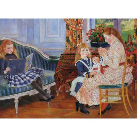Childrens Afternoon At Wargemont Black Modern Wood Framed Art Print by Renoir, Pierre-Auguste