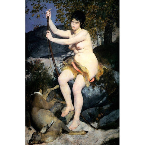 Diana Huntress Black Modern Wood Framed Art Print with Double Matting by Renoir, Pierre-Auguste