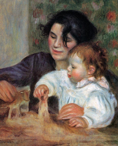 Gabrielle With Jean Black Ornate Wood Framed Art Print with Double Matting by Renoir, Pierre-Auguste