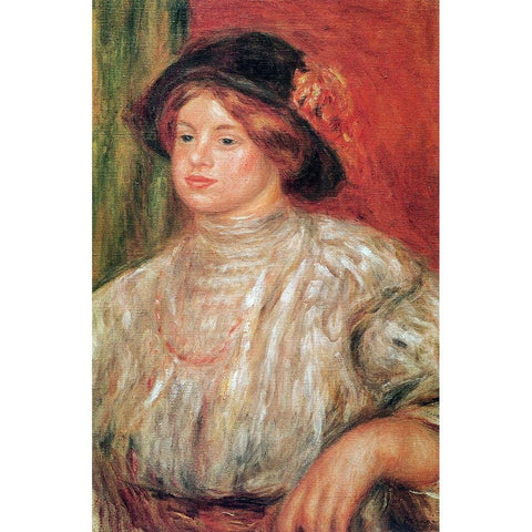 Gabrielle With Large Hat White Modern Wood Framed Art Print by Renoir, Pierre-Auguste