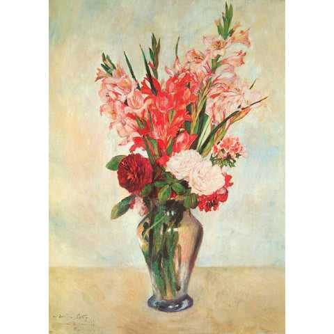 Gladiolas Gold Ornate Wood Framed Art Print with Double Matting by Renoir, Pierre-Auguste