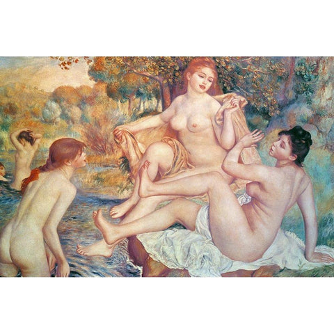 Large Bathers White Modern Wood Framed Art Print by Renoir, Pierre-Auguste