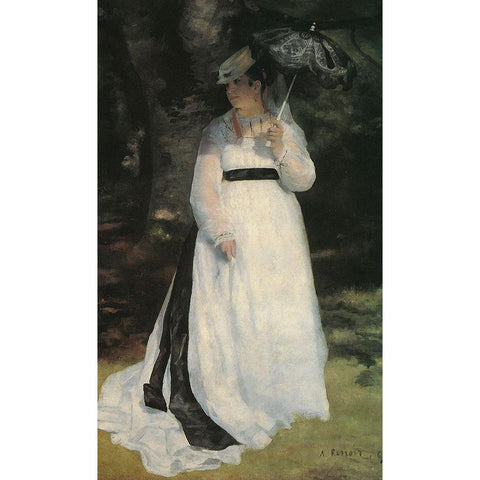 Lise With Parasol White Modern Wood Framed Art Print by Renoir, Pierre-Auguste