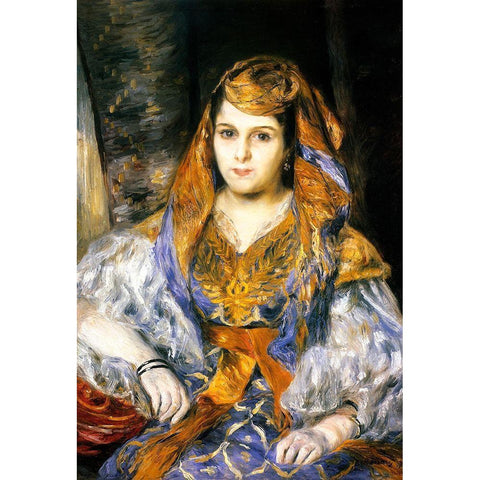 Madame Clementine Stora In Algerian Dress White Modern Wood Framed Art Print by Renoir, Pierre-Auguste