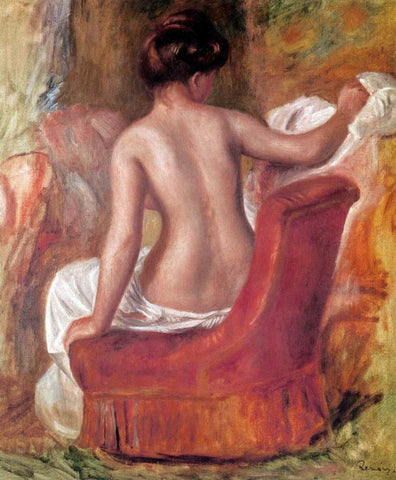 Nude In Chair Black Ornate Wood Framed Art Print with Double Matting by Renoir, Pierre-Auguste