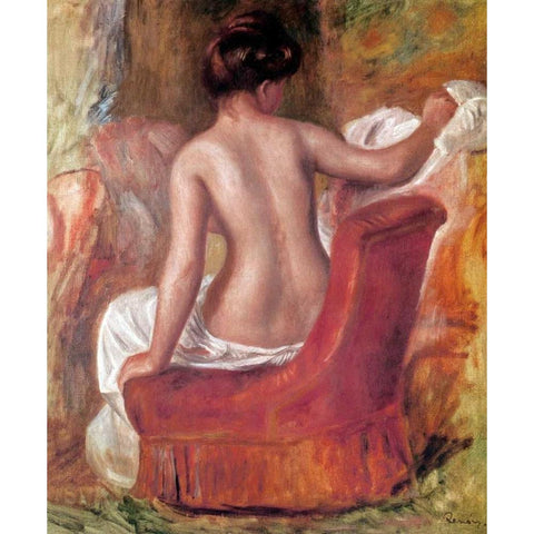 Nude In Chair Black Modern Wood Framed Art Print with Double Matting by Renoir, Pierre-Auguste