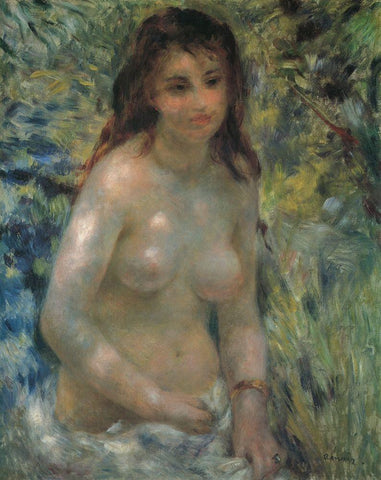 Nude In The Sunlight Black Ornate Wood Framed Art Print with Double Matting by Renoir, Pierre-Auguste