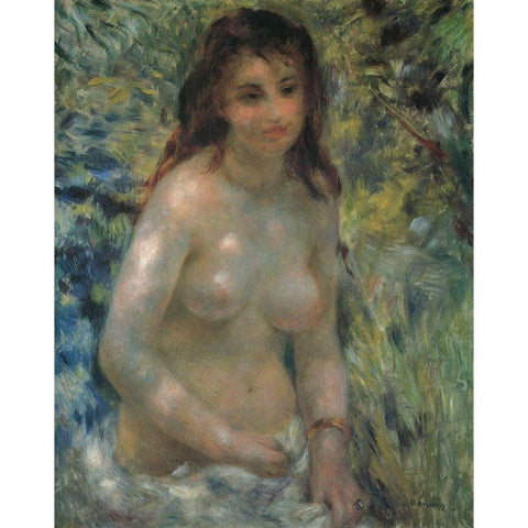 Nude In The Sunlight White Modern Wood Framed Art Print by Renoir, Pierre-Auguste