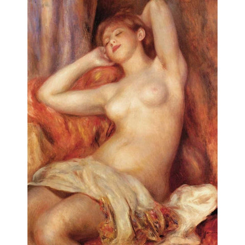 Sleeping Nude Gold Ornate Wood Framed Art Print with Double Matting by Renoir, Pierre-Auguste