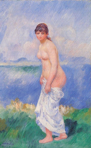 Standing Bather Black Ornate Wood Framed Art Print with Double Matting by Renoir, Pierre-Auguste