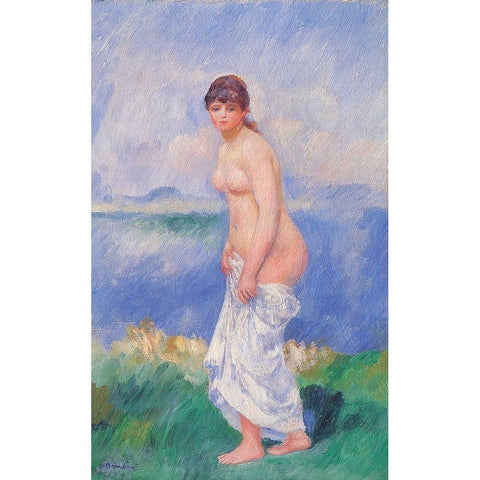 Standing Bather Black Modern Wood Framed Art Print by Renoir, Pierre-Auguste