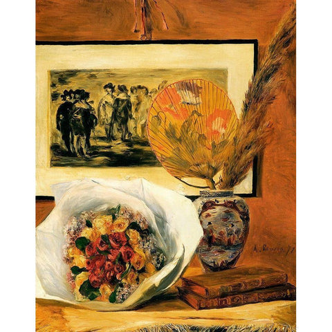 Still Life With Bouquet White Modern Wood Framed Art Print by Renoir, Pierre-Auguste