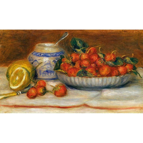 Strawberries White Modern Wood Framed Art Print by Renoir, Pierre-Auguste