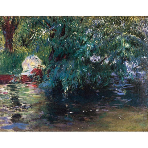 A Backwater Calcot Mill 1888 White Modern Wood Framed Art Print by Sargent, John Singer