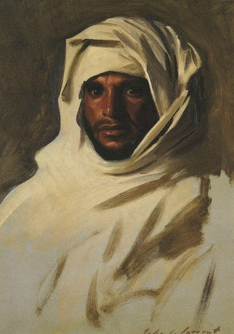 A Bedouin Arab 1891 White Modern Wood Framed Art Print with Double Matting by Sargent, John Singer