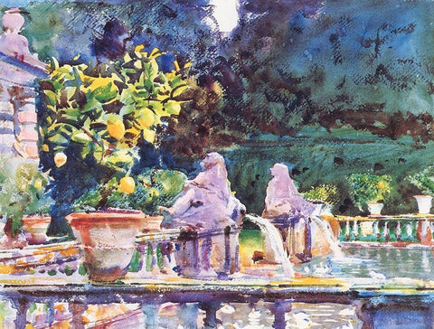 A Fountain White Modern Wood Framed Art Print with Double Matting by Sargent, John Singer