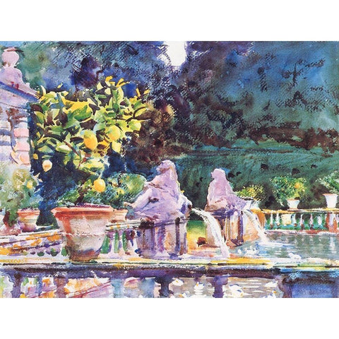 A Fountain Gold Ornate Wood Framed Art Print with Double Matting by Sargent, John Singer