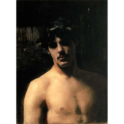A Male Model with a Wreath of Laurel Gold Ornate Wood Framed Art Print with Double Matting by Sargent, John Singer