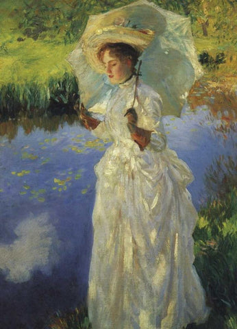 A Morning Walk 1888 White Modern Wood Framed Art Print with Double Matting by Sargent, John Singer