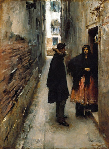 A Street in Venice White Modern Wood Framed Art Print with Double Matting by Sargent, John Singer