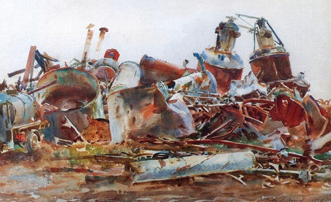 A Wrecked Sugar Refinery White Modern Wood Framed Art Print with Double Matting by Sargent, John Singer