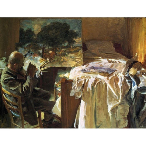 An Artist in his Studio Gold Ornate Wood Framed Art Print with Double Matting by Sargent, John Singer