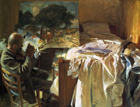 An Artist in his Studio White Modern Wood Framed Art Print with Double Matting by Sargent, John Singer