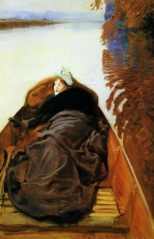 Autumn on the River, 1889 White Modern Wood Framed Art Print with Double Matting by Sargent, John Singer