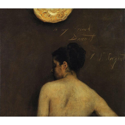 Back View of a Nude Model Gold Ornate Wood Framed Art Print with Double Matting by Sargent, John Singer