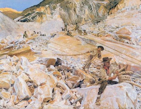 Bringing Down Marble from Quarries to Carrara White Modern Wood Framed Art Print with Double Matting by Sargent, John Singer