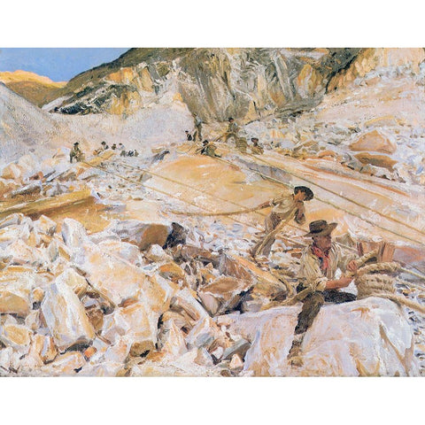 Bringing Down Marble from Quarries to Carrara Black Modern Wood Framed Art Print by Sargent, John Singer