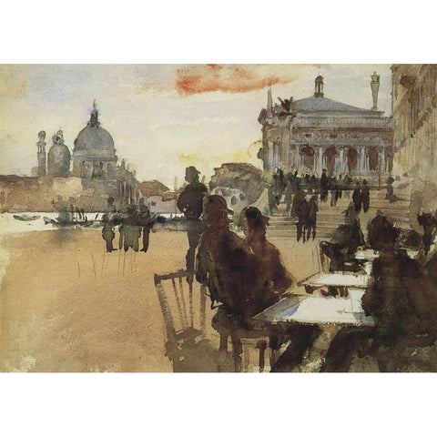 Cafe on the Riva degli Schiavoni White Modern Wood Framed Art Print by Sargent, John Singer