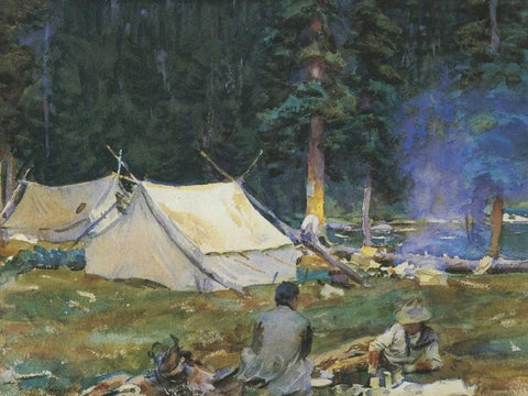 Camping at Lake OHara, 1916 White Modern Wood Framed Art Print with Double Matting by Sargent, John Singer