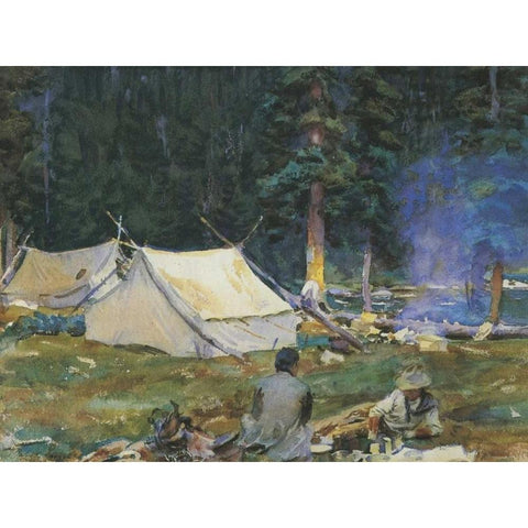 Camping at Lake OHara, 1916 Gold Ornate Wood Framed Art Print with Double Matting by Sargent, John Singer