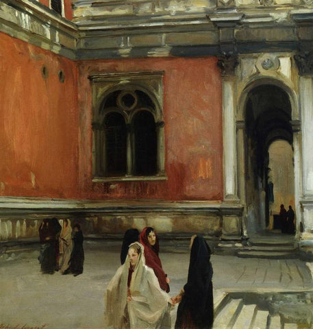 Campo behind the Scuola di San Rocco, 1882 Black Ornate Wood Framed Art Print with Double Matting by Sargent, John Singer