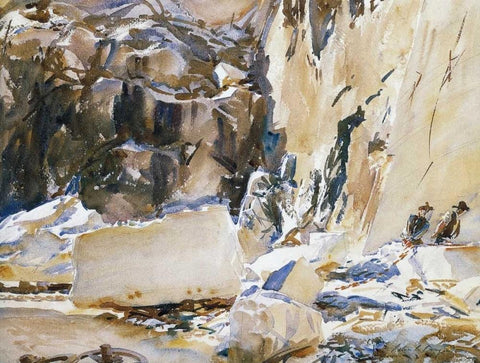 Carrara, in a Quarry, 1911 White Modern Wood Framed Art Print with Double Matting by Sargent, John Singer