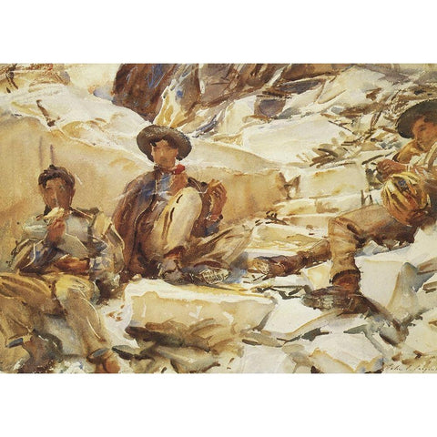 Carrara Workmen White Modern Wood Framed Art Print by Sargent, John Singer