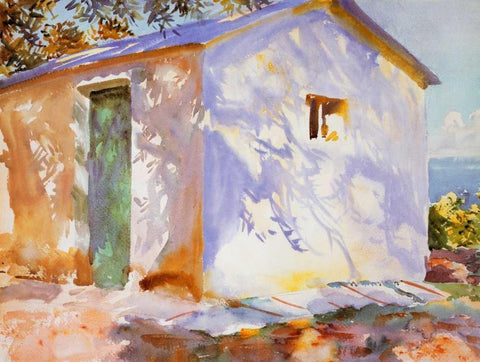 Corfu, Lights and Shadows White Modern Wood Framed Art Print with Double Matting by Sargent, John Singer