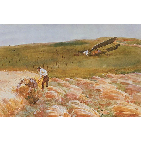 Crashed Aeroplane 1918 Black Modern Wood Framed Art Print with Double Matting by Sargent, John Singer