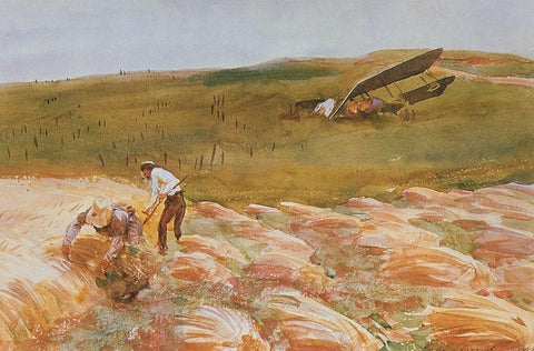 Crashed Aeroplane 1918 White Modern Wood Framed Art Print with Double Matting by Sargent, John Singer