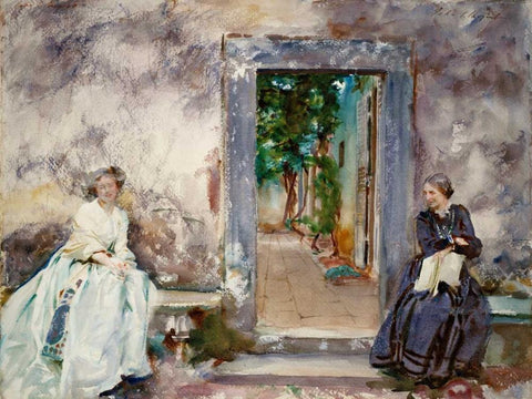 Doorway - the Garden Wall White Modern Wood Framed Art Print with Double Matting by Sargent, John Singer